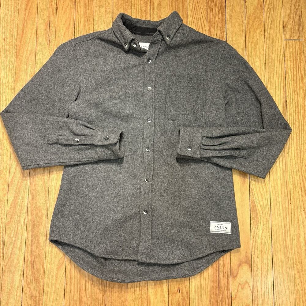 Anian Modern Melton Recycled Wool Blend Grey Button-Up Shirt Men’s Size Large